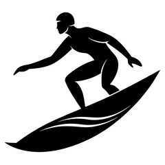 Black silhouette of a surfer riding a wave on a surfboard