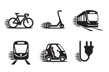Urban Transport Silhouette Vector Icon Set – Modern Mobility & City Travel Symbols