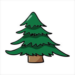 Vector color hand-drawn illustration of a green Christmas tree on a white background