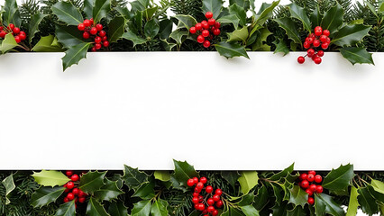Holly and berries christmas frame isolated on transparent background