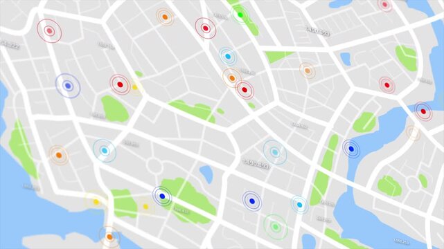 3D rendering a map of the community town with roads and alleys with circles indicate the destinations with random numbers for cyber technology and futuristic concept