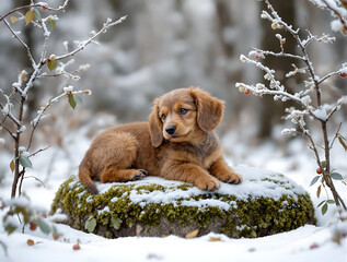 Pup's Peaceful Moment in Frosty Solitude