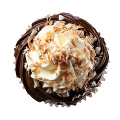 overhead view of gourmet cupcake isolated on transparent background