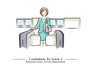 ICカード(スマホ)で自動改札機を通る女性｜通勤(通学)電車