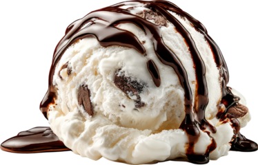 Ice cream chocolate vanilla dessert scoop melt softly with rich sauce