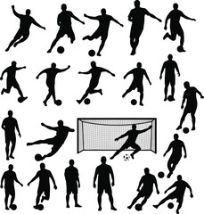 Flat black silhouette of Vector soccer ball futsal futball people Icon Set illustration design