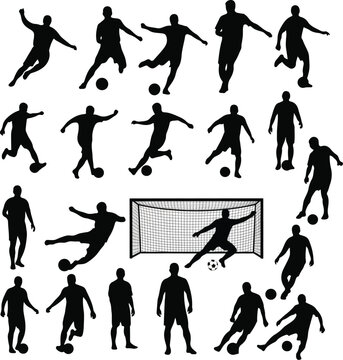 Flat black silhouette of Vector soccer ball futsal futball people Icon Set illustration design