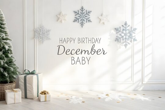 Snowflake decor and gift box for a December birthday - Powered by Adobe