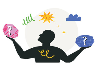 Doubting, make choice, analyzing two options illustration