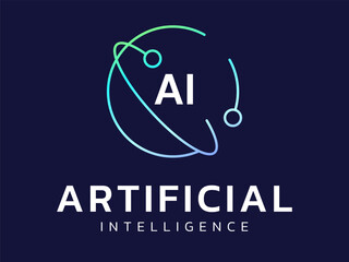 Artificial intelligence with Letter AI in network circle movement technology Analysis logo vector design concept. AI technology logotype symbol for advance technology, ui, data visualization, big data