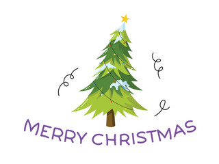 Merry Christmas Tree with Christmas ball, greeting card
