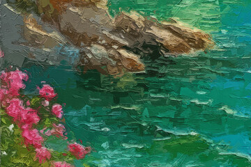 Various oil paintings, flowers, roses, peonies, ocean sailboats, flying swallows, Paisley