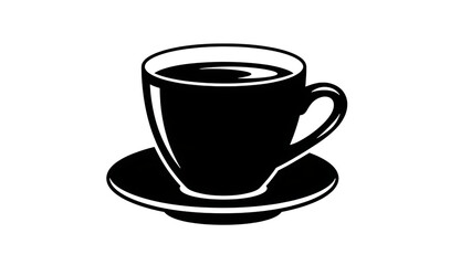 Black coffee cup on saucer isolated on transparent background