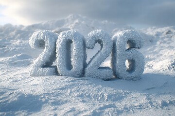 Snowy 2026 Text Covered in White Frost With Winter Atmosphere
