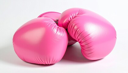 Bright pink boxing gloves on white—strength wrapped in shine and spirit.
