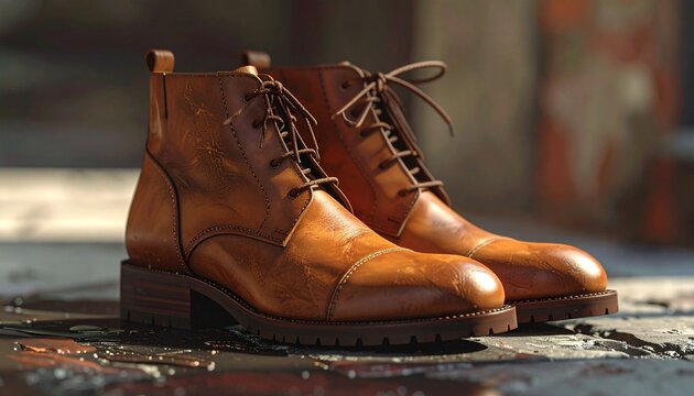 Brown leather boots on marble—craftsmanship meets style in quiet strength.