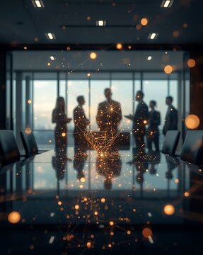 Business network connection concept with glowing digital in modern office