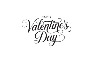 Romantic Happy Valentine’s Day Typography – Black Calligraphy, Decorative Lettering