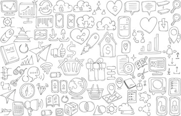 Business Related Doodle vector set. Drawing sketch illustration hand drawn line eps10