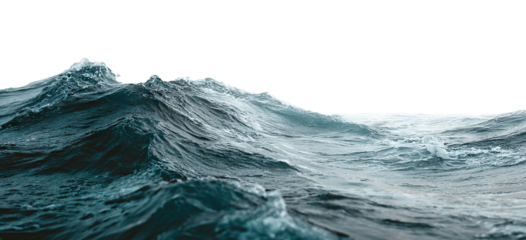 Large dark blue ocean waves in motion, isolated on transparent cutout background