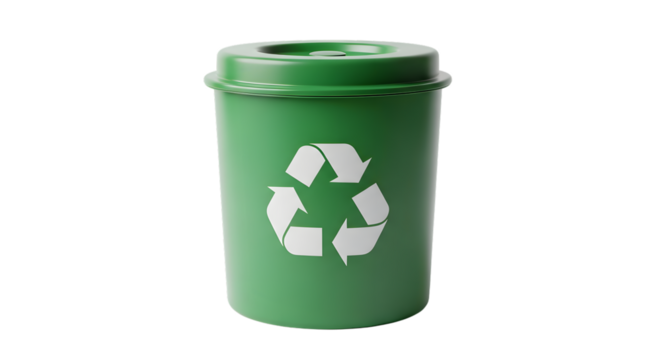 Green recycle bin with recycling symbol isolated on transparent background