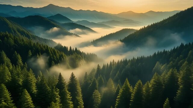4K Realistic Drone Aerial of Japan Mountain Range with Morning Mist