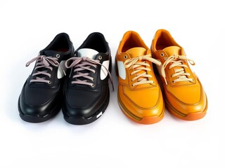 Pair of identical, contrasting shoes on white background,  style,  unique