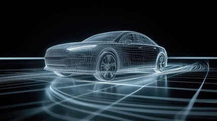 autonomous vehicle's sensor suite, showing the intricate details of the LiDAR, cameras, and radar systems mounted on a sleek, futuristic car body, professional automotive photography, 