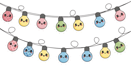 Colorful decorative string lights with happy faces