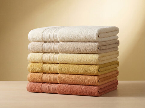 stack of towels on white yellow background minimaliste