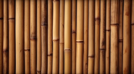 Naklejka premium A close-up view of vertical bamboo stalks, showcasing their natural texture and warm, golden tones, creating a visually appealing and organic backdrop.