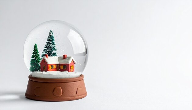 Unique snow globe featuring a charming red house and green trees during winter season - Powered by Adobe