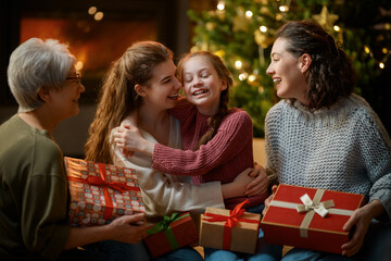 family celebrating Christmas