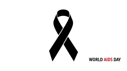 A black awareness ribbon on a white background, symbolizing World AIDS Day and global solidarity.