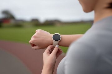 Woman checking smartwatch outdoors