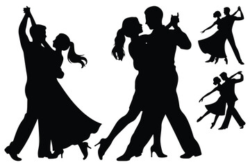 Black silhouettes of couples dancing ballroom vector