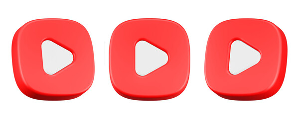 3d rendering icon play square button red color