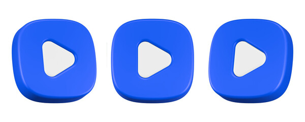 3d rendering icon play square button blue color