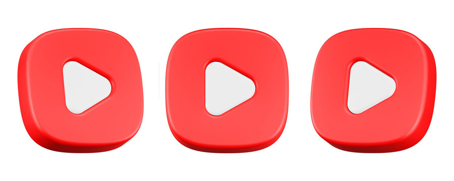 3d rendering icon play square button red color