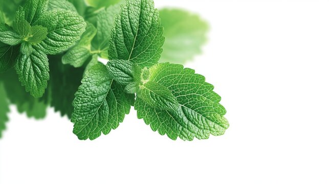 Fresh mint leaves close up highlighting vibrant green color and texture from a garden