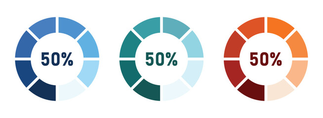 Pie chart full set. pie charts displaying progress from 0% to 100%, perfect for data visualization, infographics, and loading indicators.