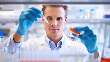 Close-up of a research engineer in a pristine white lab coat conducting an experiment