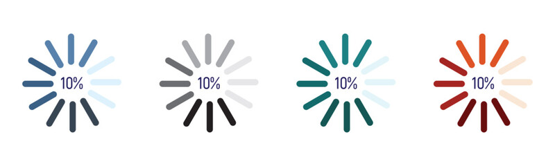 Pie chart full set. pie charts displaying progress from 0% to 100%, perfect for data visualization, infographics, and loading indicators.