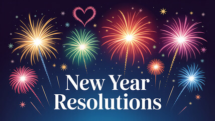 Festive new year resolutions celebration with colorful fireworks display
