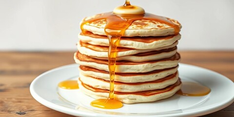 Fluffy stack of hand-drawn pancakes, syrup drizzling,  cute,  rustic