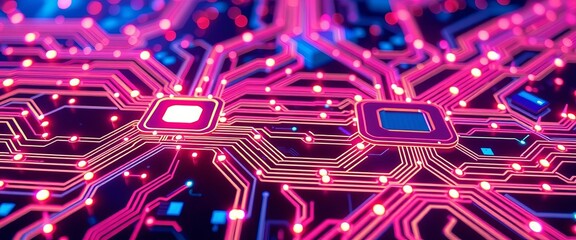 Futuristic circuit board with glowing nodes and lines,  interface,  innovation