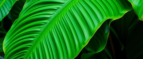 Giant tropical leaf, vibrant green, lush texture, rainforest plant,  lush,  plant life