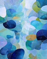 Abstract Painting With Blue Teal Green Gold Circles