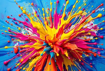 Vibrant paint splash exploding outwards, dynamic texture, art, white