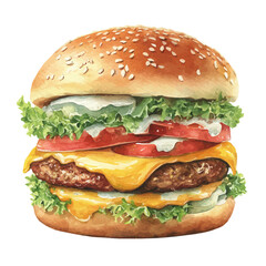 Isometric-style watercolor depiction of Burger, set against a white background.